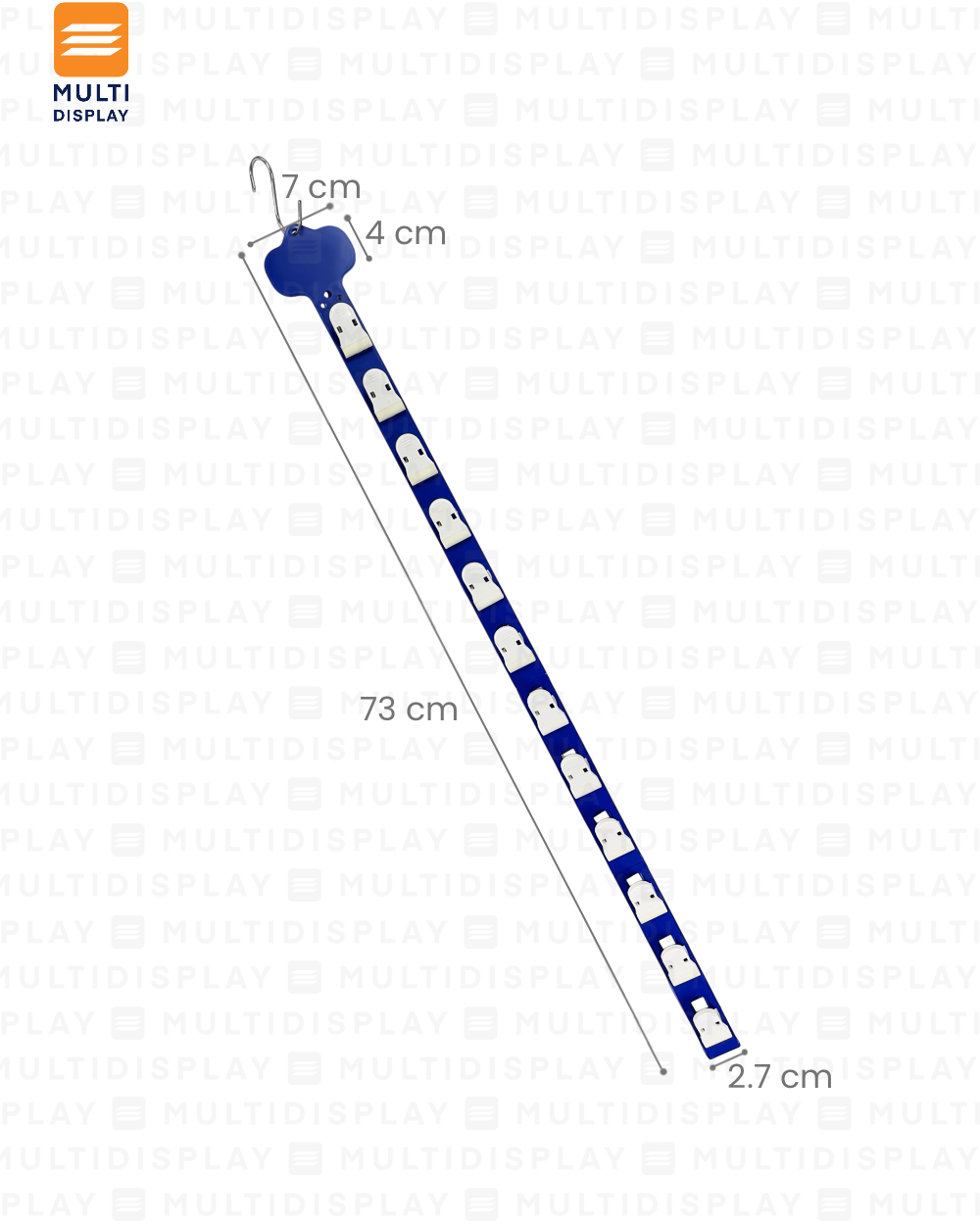 Tira de Impulso Plastico 12 Ganchos Plastico 73cm Azul